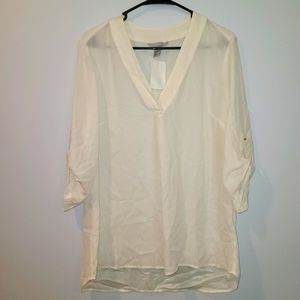 H&M Cream Sheer Tab Sleeve V-neck Blouse NWT SZ 14